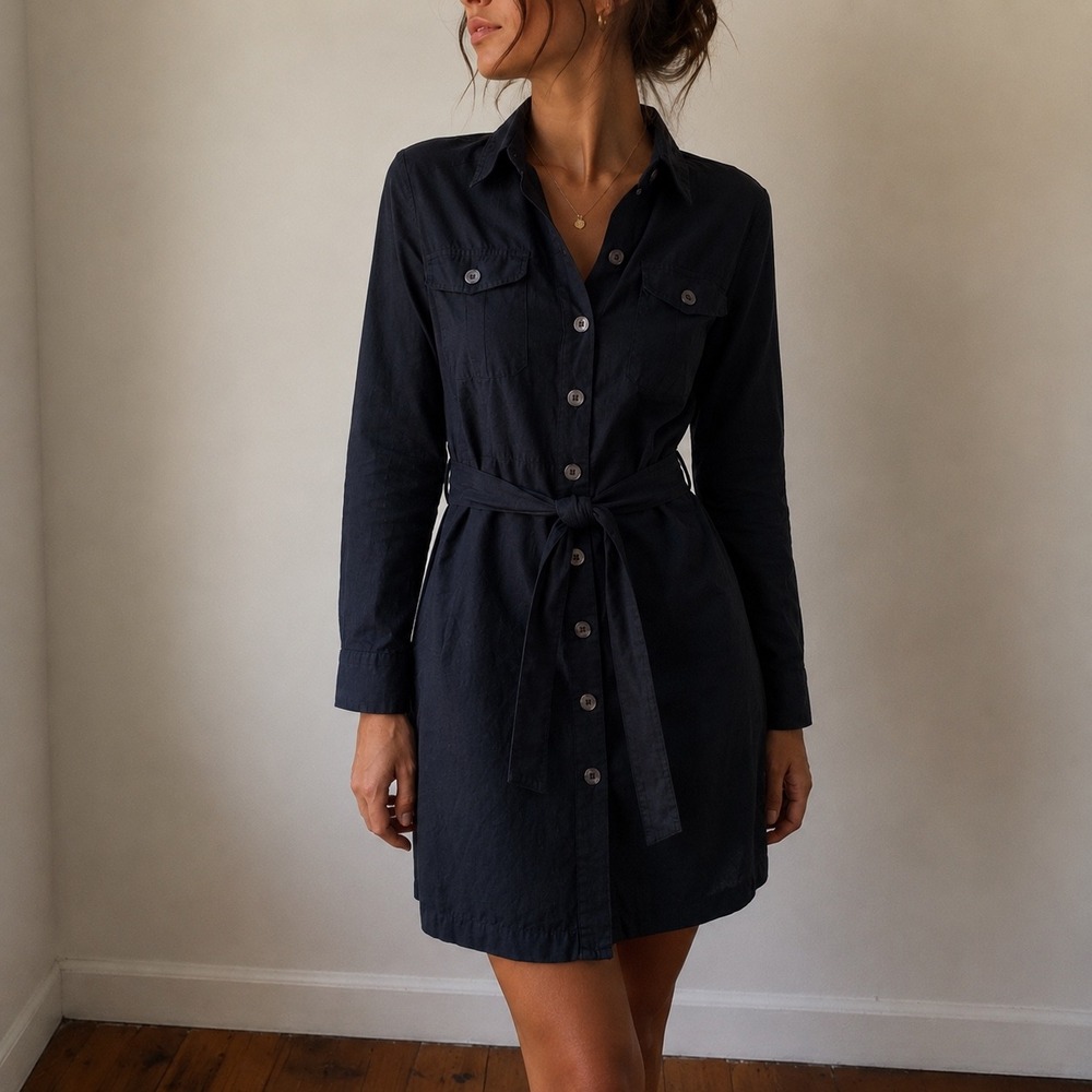 The Limited Black Shirt Dress Belted Utility Long Sleeve Size 6 Dark Academia